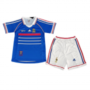 1998 France Retro Home Soccer Football Kit (Top + Short) Youth