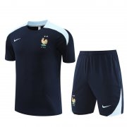 2024 France Royal Short Soccer Football Training Kit (Top + Short) Man