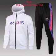 21-22 PSG x Jordan Hoodie White Soccer Football Training Suit(Jacket + Pants) Kids