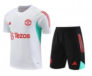 23-24 Manchester United White Short Soccer Football Training Kit (Top + Short) Man