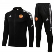 21-22 Manchester United Black - White Soccer Football Training Kit (Jacket + Pants) Man