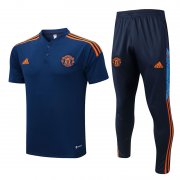 22-23 Manchester United Dark Blue Soccer Football Training Kit (Polo + Pants) Man
