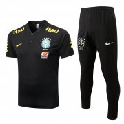 22-23 Brazil Black Soccer Football Training Kit (Polo + Pants) Man