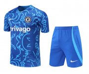 22-23 Chelsea Blue 3D Soccer Football Training Kit (Top + Short) Man