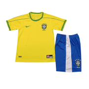 1998 Brazil Home Soccer Football Kit (Top + Short) Youth #Retro