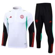 23-24 Manchester United White - Black Soccer Football Training Kit (Sweatshirt + Pants) Man