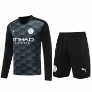 20-21 Manchester City Goalkeeper Black Long Sleeve Man Soccer Football Jersey + Shorts Set