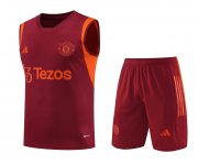 23-24 Manchester United Burgundy Soccer Football Training Kit (Singlet + Short) Man
