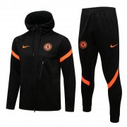 21-22 Chelsea Hoodie Black - Orange Soccer Football Training Suit (Jacket + Pants) Man