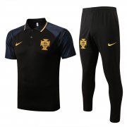 22-23 Portugal Black Soccer Football Training Kit (Polo + Pants) Man