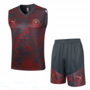 23-24 Manchester City Grey - Red Soccer Football Training Kit (Singlet + Short) Man