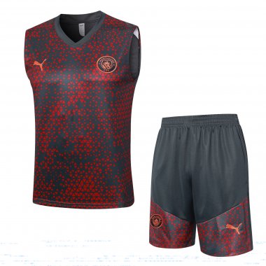 23-24 Manchester City Grey - Red Soccer Football Training Kit (Singlet + Short) Man