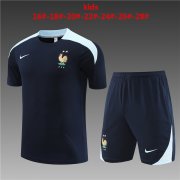 23-24 France Royal Short Soccer Football Training Kit (Top + Short) Youth