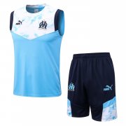 21-22 Olympique Marseille Sky Blue Soccer Football Training Kit (Singlet + Short) Man