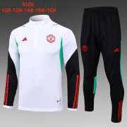 23-24 Manchester United White - Black Soccer Football Training Kit (Sweatshirt + Pants) Youth
