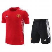 21-22 Manchester United Red-Black Soccer Football Training Kit (Shirt + Pants) Man