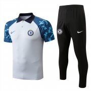 22-23 Chelsea Light Grey Soccer Football Training Kit (Polo + Pants) Man