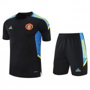 21-22 Manchester United Black - Blue Soccer Football Training Kit (Shirt + Pants) Man