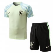 2022 Brazil Lemon Green Soccer Football Training Kit (Top + Short) Man
