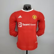 21-22 Manchester United Home Long Sleeve Man Soccer Football Kit #Player Version