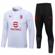23-24 AC Milan White Pattern Soccer Football Training Kit (Sweatshirt + Pants) Man