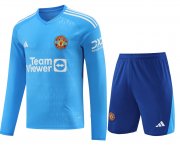23-24 Manchester United Goalkeeper Blue Soccer Football Kit (Top + Short) Man #Long Sleeve