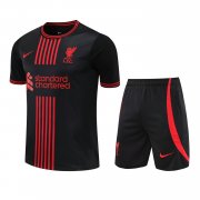 22-23 Liverpool Black Stripes Short Soccer Football Training Kit (Top + Short) Man