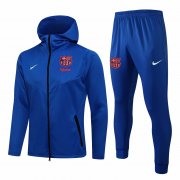 21-22 Barcelona Hoodie Blue Soccer Football Training Suit(Jacket + Pants) Man