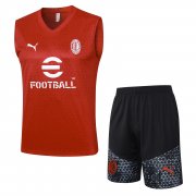 23-24 AC Milan Red Soccer Football Training Kit (Singlet + Short) Man