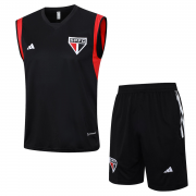 23-24 Sao Paulo FC Black Soccer Football Training Kit (Singlet + Short) Man