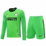 20-21 Inter Milan Goalkeeper Green Long Sleeve Man Soccer Football Jersey + Shorts Set