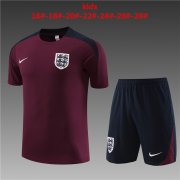 23-24 England Burgundy Short Soccer Football Training Kit (Top + Short) Youth