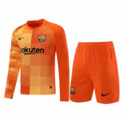 21-22 Barcelona Goalkeeper Orange Long Sleeve Soccer Football Kit (Shirt + Short) Man