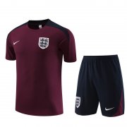2024 England Burgundy Short Soccer Football Training Kit (Top + Short) Man