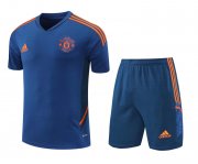 22-23 Manchester United Navy Soccer Football Training Kit (Top + Short) Man