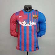 21-22 Barcelona Home Long Sleeve Man Soccer Football Kit #Player Version