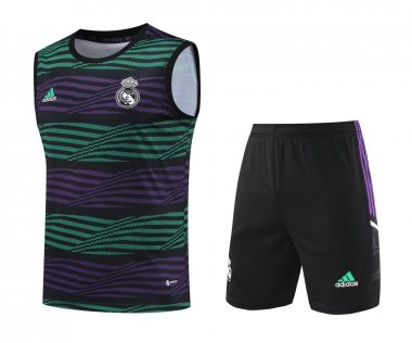 23-24 Real Madrid Green - Purple Soccer Football Training Kit (Singlet + Short) Man