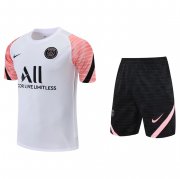 21-22 PSG White - Pink Soccer Football Traning Kit (Shirt + Shorts) Man