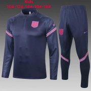 Kids 2020-21 England Navy Half Zip Men Soccer Football Jacket + Pants