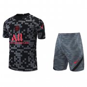 21-22 PSG Black - Grey Soccer Football Training Suit (Shirt + Short) Man