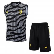 23-24 Juventus Grey - Black Soccer Football Training Kit (Singlet + Short) Man