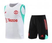 23-24 Manchester United White Soccer Football Training Kit (Singlet + Short) Man