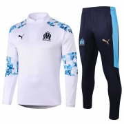 2020-21 Olympique Marseille White Half Zip Men Soccer Football Jacket + Pants