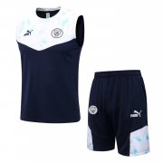 21-22 Manchester City Navy Soccer Football Training Kit (Singlet + Short) Man