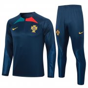 2023 Portugal Royal Blue Soccer Football Training Kit (Sweatshirt + Pants) Man