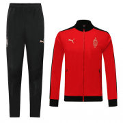AC Milan 2020-21 Red High Neck Collar Men Soccer Football Training Kit(Jacket + Pants)