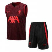 21-22 Liverpool Burgundy 3D Soccer Football Training Kit (Singlet + Short) Man