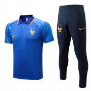 22-23 France Blue Soccer Football Training Kit (Polo + Pants) Man