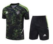 23-24 Manchester United Green Short Soccer Football Training Kit (Top + Short) Man