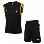 23-24 Juventus Black Soccer Football Training Kit (Singlet + Short) Man